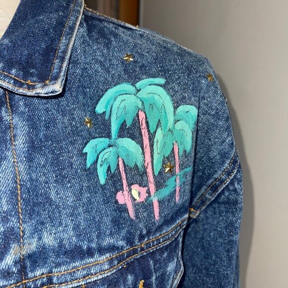 JD Designworks Vintage Womens Jacket Size Large Blue Denim Palm Tree San Diego - Picture 9 of 9